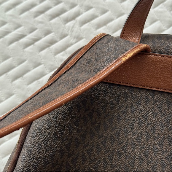 Michael Kors Erin Large Backpack Acorn Trim Brown Signature Logo Print Canvas - Picture 9 of 16